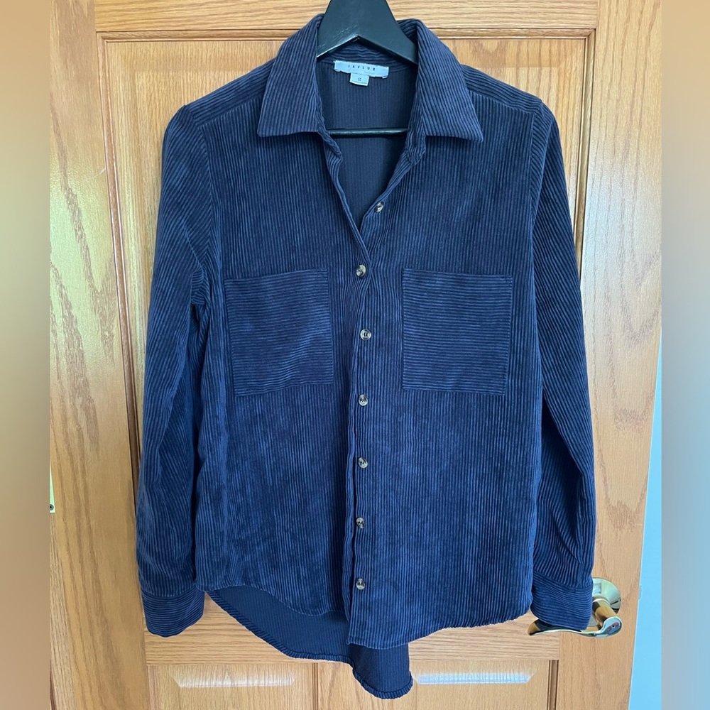 FAVLUX Navy Blue Corduroy Button Down Shirt - Women’s